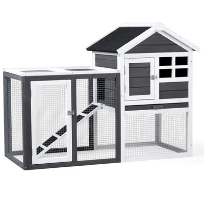 House Type With Ladder Gray Fir Wood Chicken Rabbit Cage - 5 - cjdroshippping