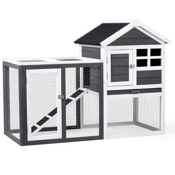House Type With Ladder Gray Fir Wood Chicken Rabbit Cage - 5 - cjdroshippping