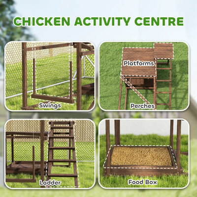 Wooden Chicken Activity Play Set With Perch, Swing, Ladder, Platforms, Feeder Storage, Coffee - 5 - CJ