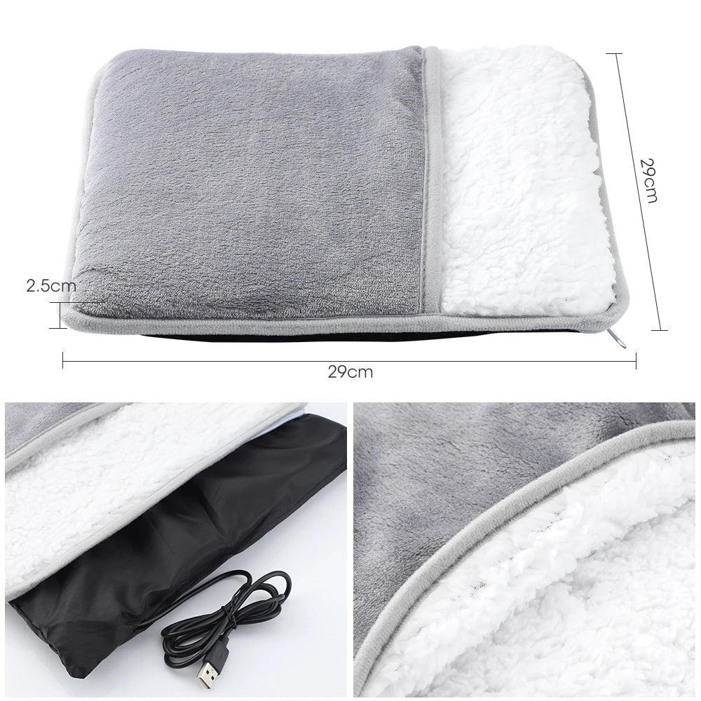 Winter Electric Foot Heating Pad USB Charging Soft Plush Washable Foot Warmer Heater Improve Sleeping Household Foot Warming Mat Electric Foot Warmer With Dual - Sided Heating Elements - 5 - CJ