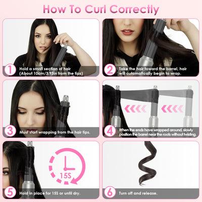 1Pc 6 In 1 Hot Air Styler Volumizer Straightener Curler Dryer Automatic Wrap Styler Hair Dryer Brush Set With 3 Temp Settings ALCI Plug Glove Cable Zip Tie - 5 - CJ