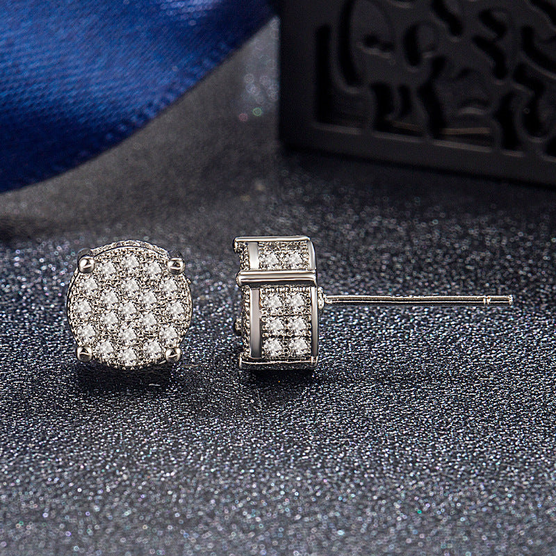 Hip Hop Sparkling Zircon Stud Earrings,4 Prong Setting, Bling Design,Unisex For Daily Wear And Parties - 5 - CJ
