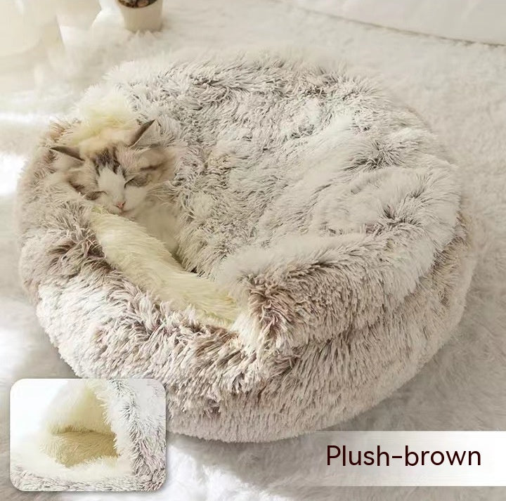 2 In 1 Dog And Cat Bed Pet Winter Bed Round Plush Warm Bed House Soft Long Plush Pets Bed Pet Products - 0 - CJ
