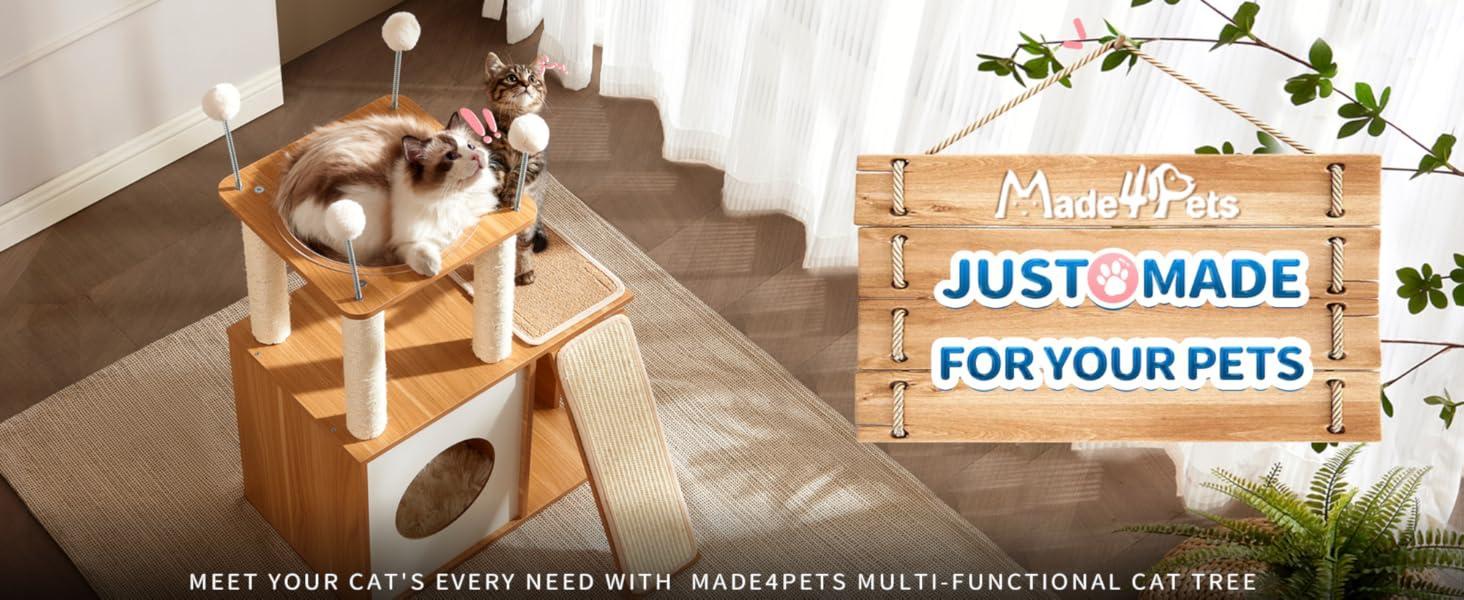 Indoor Wooden Cat Climbing Frame Cat Tower Cat House With Cat Scratching Board Ramp Suitable For Large Cats And Kittens - 5 - CJ