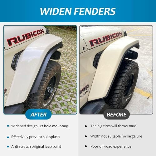 Fenders Front And Rear Fenders Compatible With 2018 - 2024 Je Ep Wrangler JL And JLU Unlimited Rubicon, Off - Road Wheel Fender Liner Set 4 Pcs Only Fit High Clearance Fender Flares,Not For 4XE - 5 - CJ