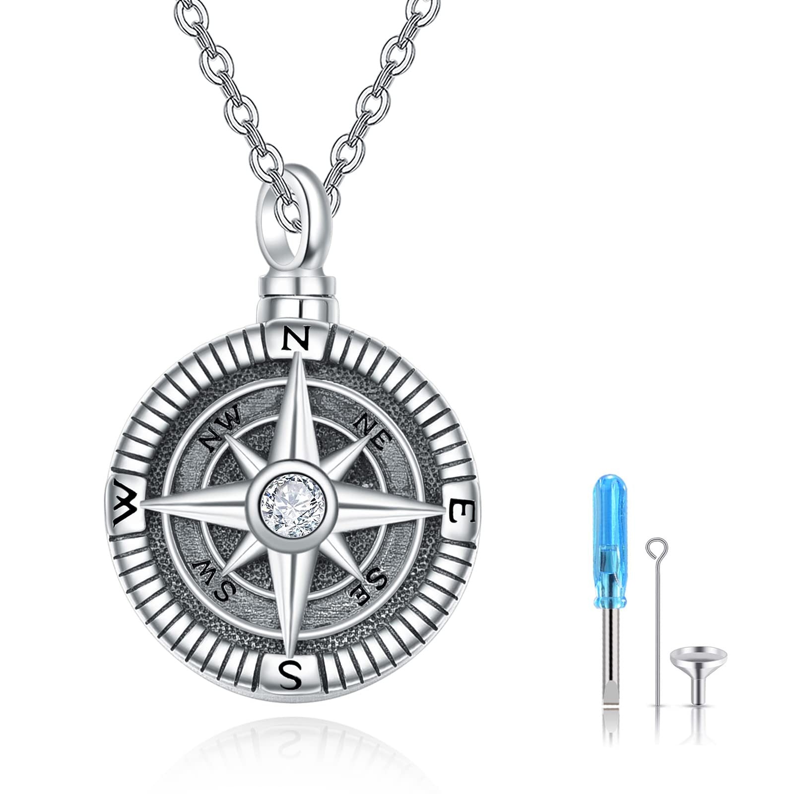 Urn Necklaces Compass 925 Sterling Sliver Keepsake Urns Pendant Ashes Jewelry by CJ