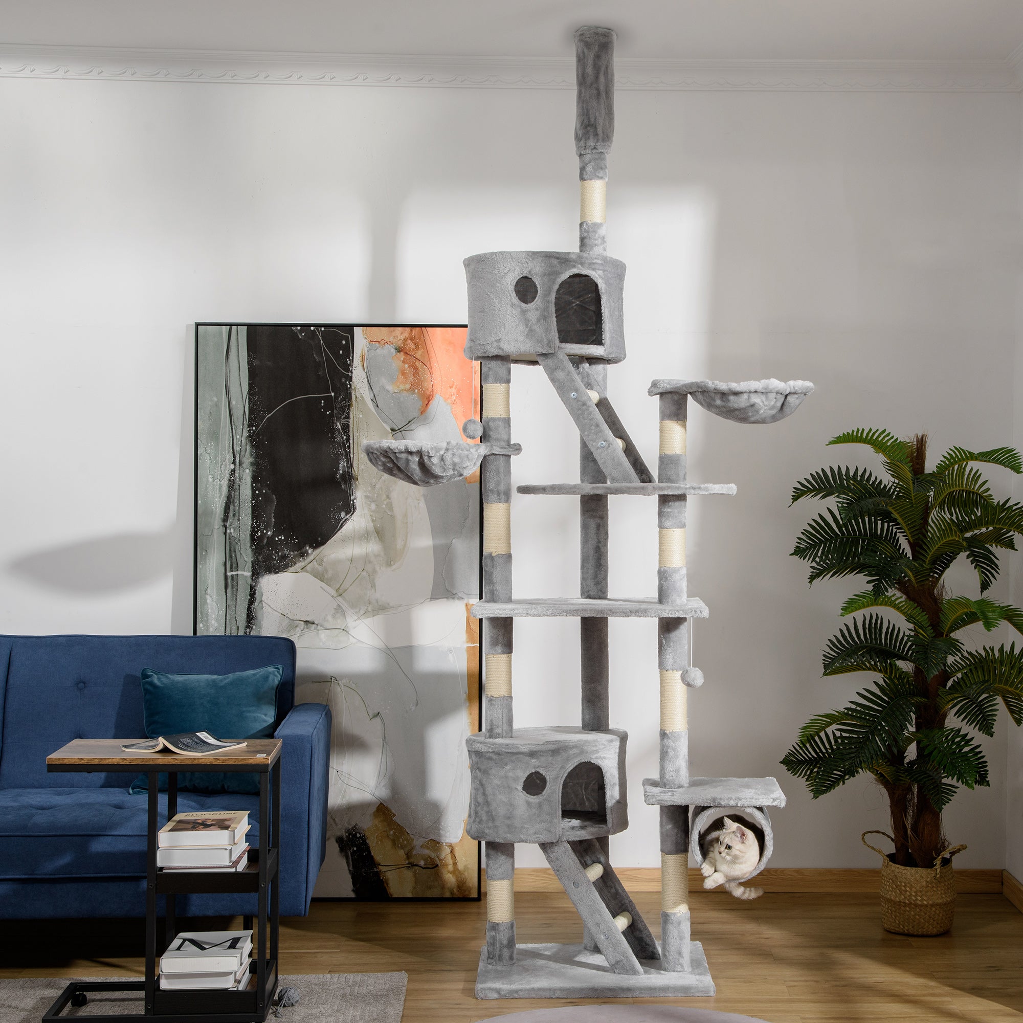 Floor Standing Cat Tree 94.5 - 10.25 Inch Height Adjustable Cat Climbing Tower, Apartment Hammock - 5 - cjdroshippping
