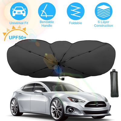 1Pc 57x33In Foldable Car Sun Umbrella Universal Sun Blocker Shield Shade Silver Titanium Sun Protector With Carry Bag For Car Truck SUV - 5 - CJ