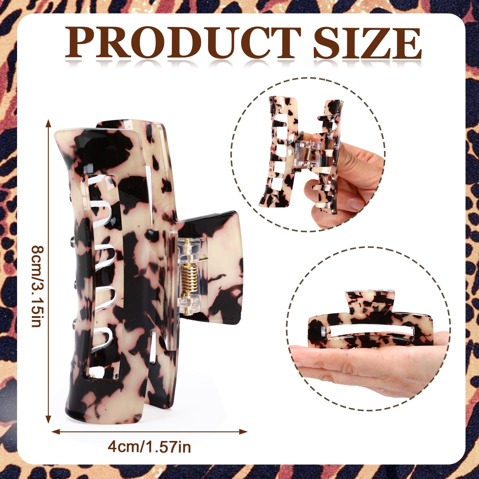 4Pcs Tortoise Hair Claw Clips, Acetate Hair Claw Clip Acrylic French Hair Banana Barrettes Jaw Clips, Stylish Hair Accessories For Women 3.15 Inch Fashion Strong Hold For Thick Thin Hair,442 - 9838 - G14 - 5 - CJ