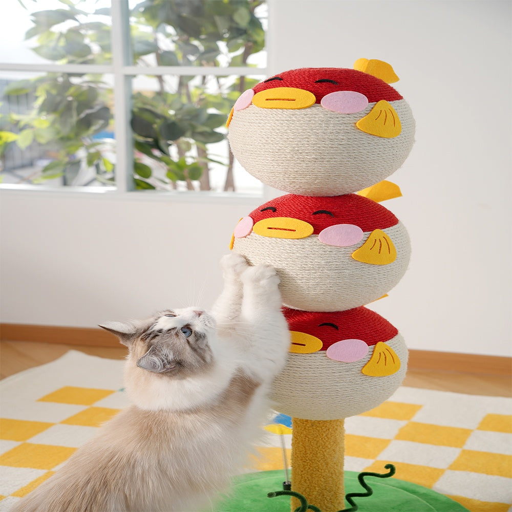 Cute Puffer Fish - shaped Cat Climbing Frame, Three - tier Climbing Tower With Base, Indoor Cat Scratching Post Climbing Frame With Vertical Claw Interactive Cat Toy, Suitable For Cats Of All Sizes - 5 - CJ