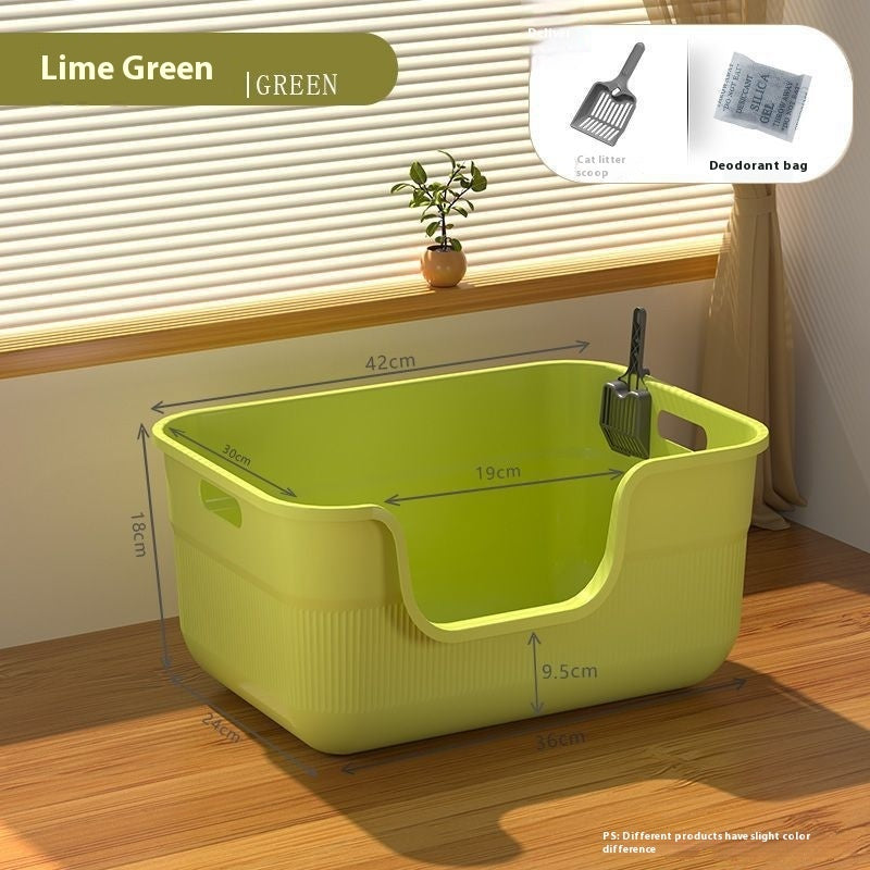 Oversized Splash - proof Cat Litter Box Oversized Open Semi - closed Cat Toilet - 0 - CJ - Green 42cm - CJYD213170207GT