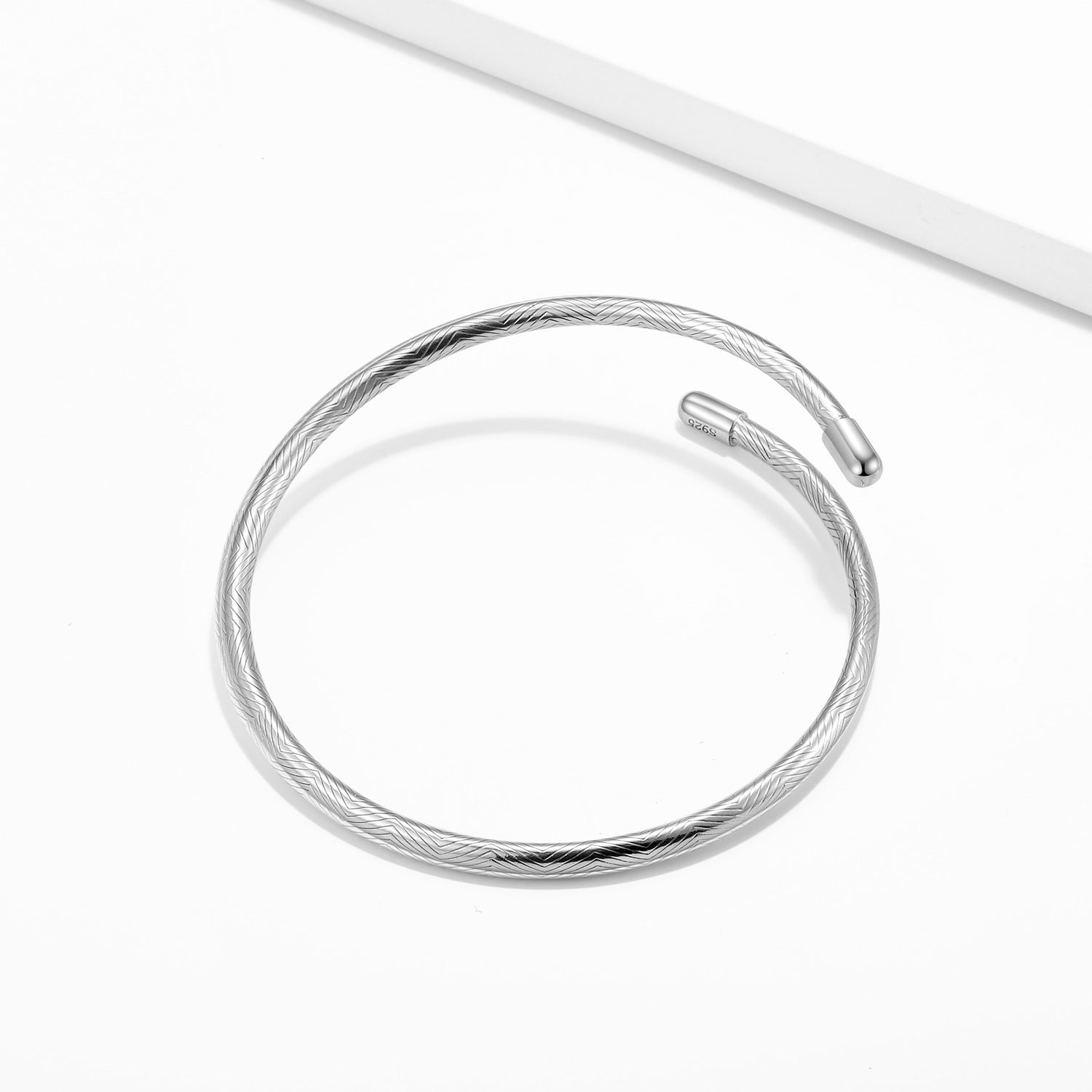 S925 Full Body Sterling Silver Bracelet 3mm Stripe Basic Bracelet - 4 - CJ