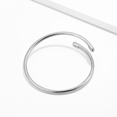 S925 Full Body Sterling Silver Bracelet 3mm Stripe Basic Bracelet - 4 - CJ