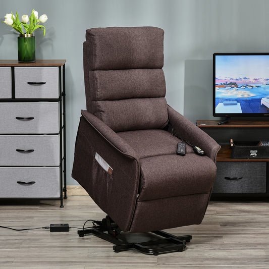 Power Lift Chair with Vibration Massage, Fabric Upholstered Recliner Chair for Elderly with Remote Control, Side Pockets, Brown - 5 - CJ