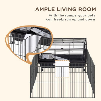 Small Animal Play Fence Cage With Rolling Casters, Water Bottle - 5 - CJ