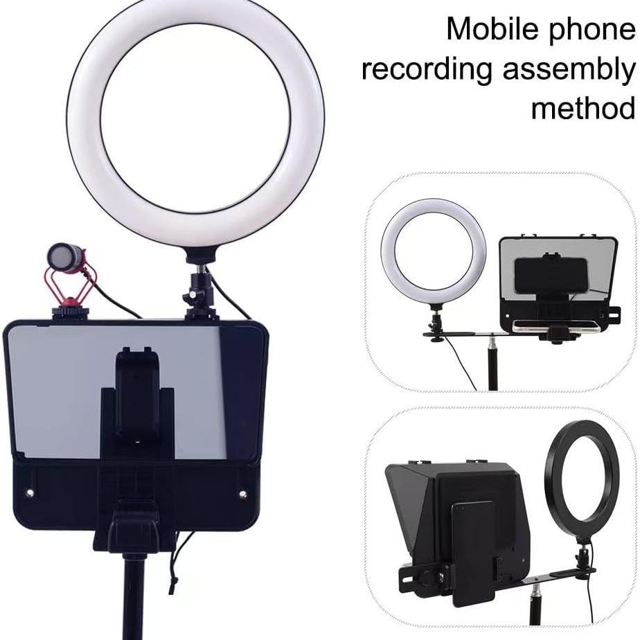 Portable Smartphone SLR Camera Teleprompter With Mobile Phone Holder Remote Control Video Recording Live Interview Stage Speech Video Production Tool