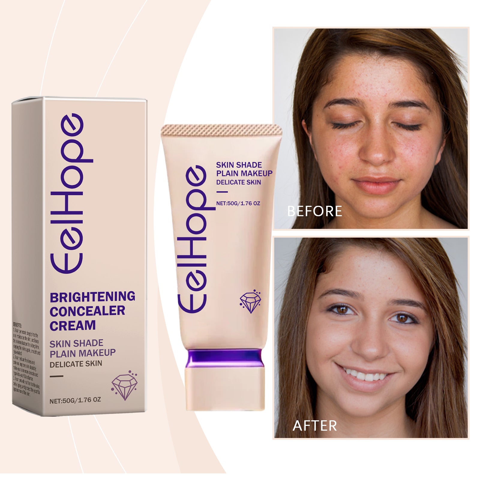 Eelhope Concealer Light Cover Natural, Refreshing And Moisturizing Delicate Nude Makeup Lazy Face Cream