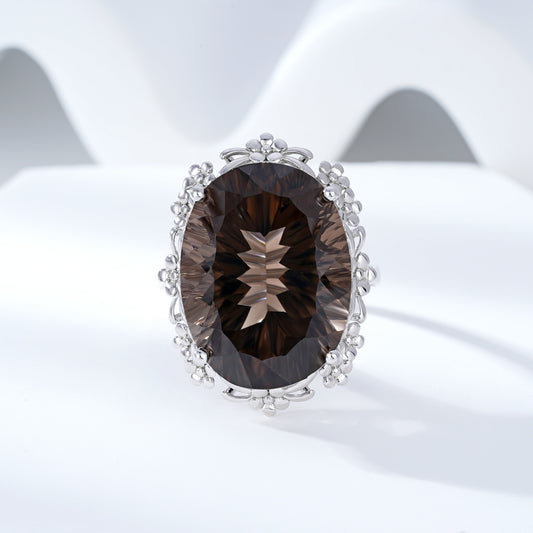 Simple Natural Crystal Jewelry Versatile S925 Silver Set Tea Crystal Ring - 4 - CJ