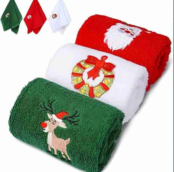 Christmas Hand Towels, Maxs Dish Towel Bathroom Kitchen,100% Cotton,Decorative Dish Face Towels Set For Drying,Cleaning,Cooking And Decorations,Embroidered Holiday Design - 5 - CJ
