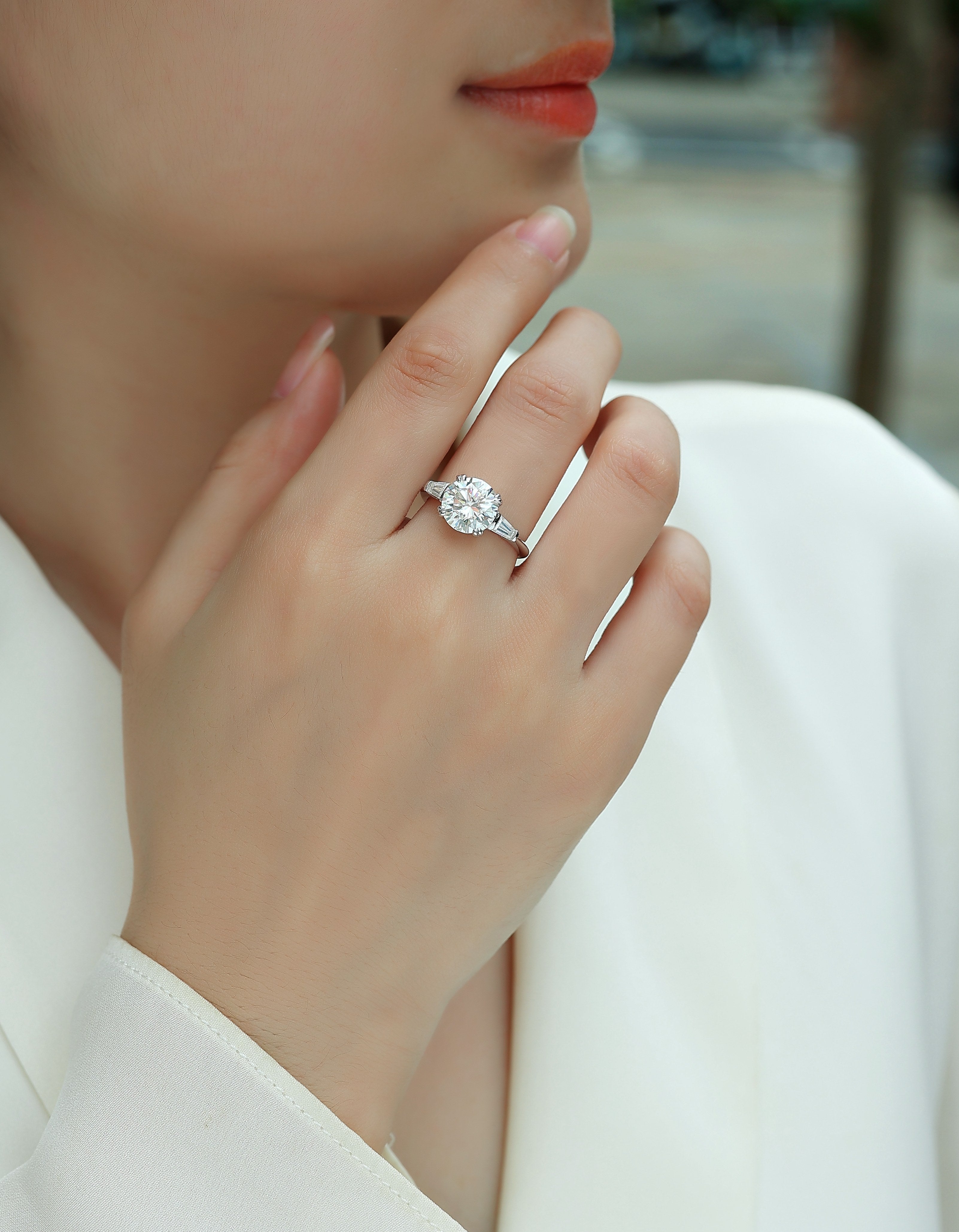 1Shining Step By Step - A Fashionable Diamond Jewelry Piece Set With 3 - carat Moissanite S925 Sterling Silver And Platinum Diamond Ring. Prohibit TikTok sales - 5 - CJ