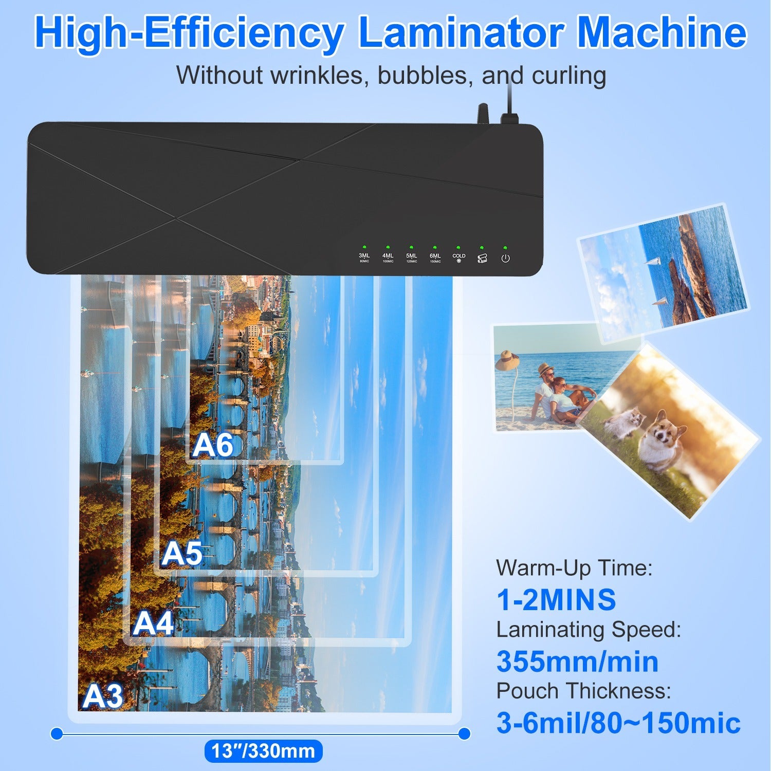 1Pc 13Inch Laminator Machine Hot And Cold Mode A4 Personal Thermal Laminator With ABS Function 60S Warm Up Time 30Mins Auto Off For Home Office School Business