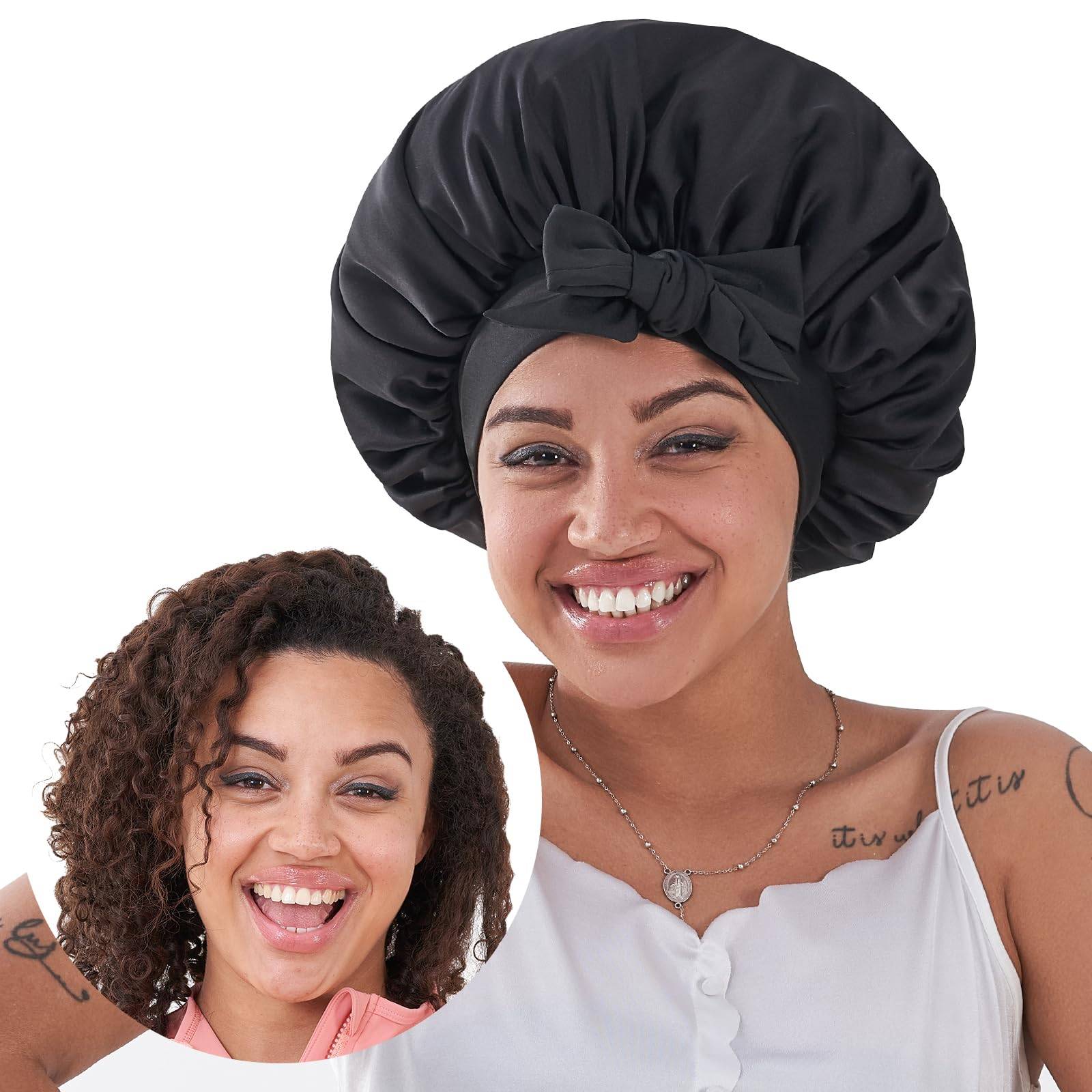 Silk Bonnet, Satin Hair Bonnet For Sleeping For Wavy Curly Natural Hair - 5 - CJ