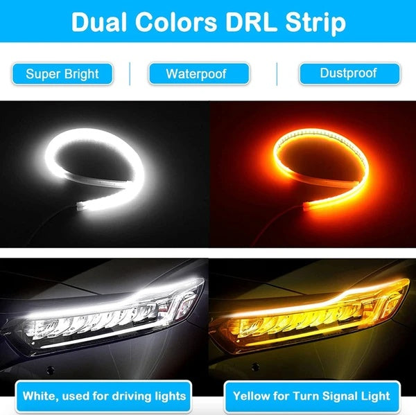 2 X 60CM Slim Amber Sequential Flexible LED DRL Turn Signal Strip For Headlight - 5 - CJ