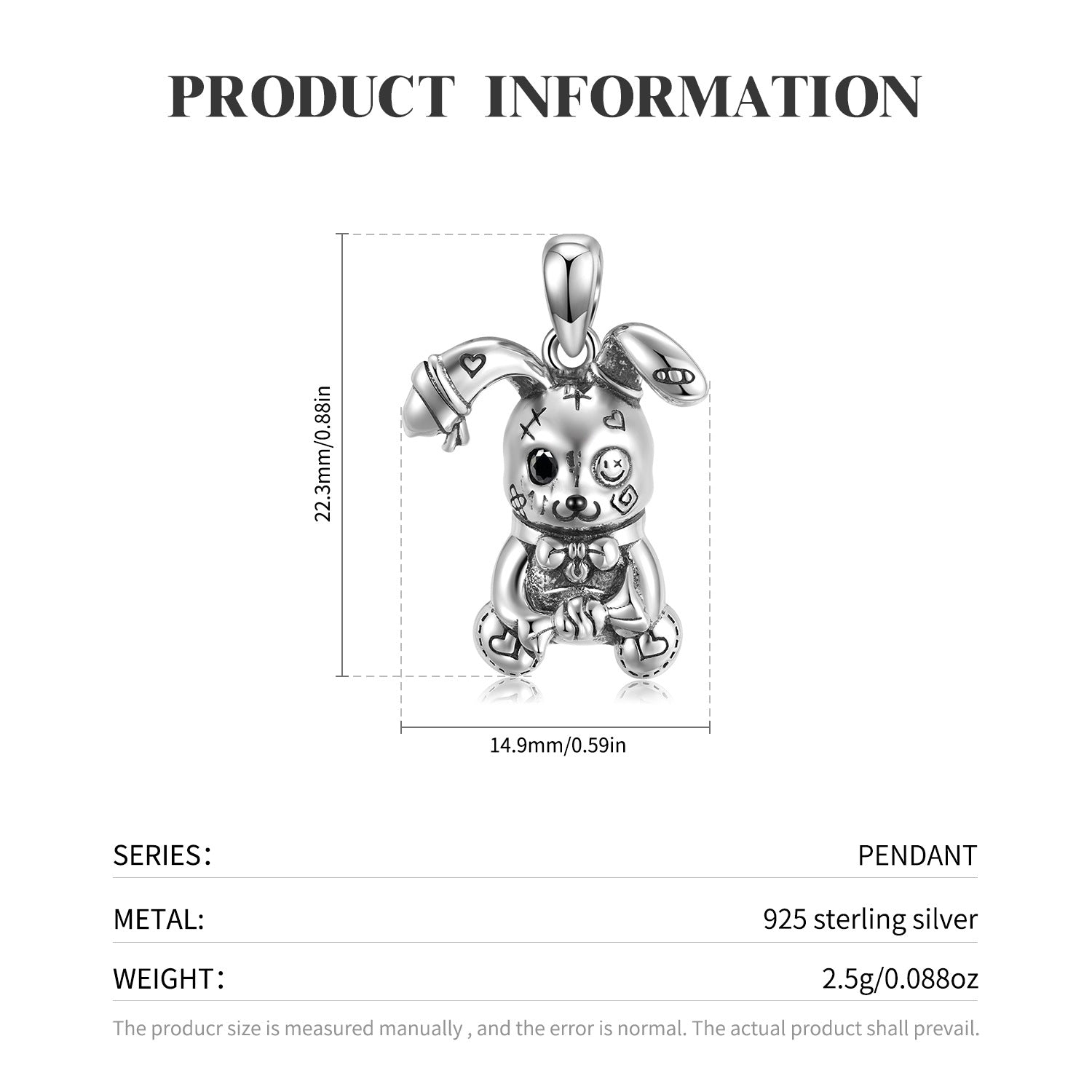 Creative Violence Doll Rabbit Pendant Necklace S925 Sterling Silver Sterling Silver Personality Unisex Wind Collar Chain - 4 - https://x.com/titan_prim62775J