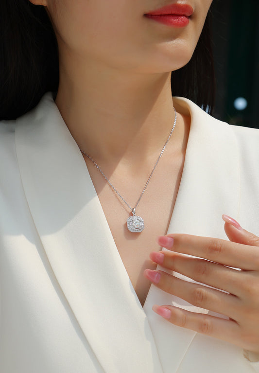 1Small Square Bag - A Fashionable And Luxurious Diamond Jewelry Piece Set With 1 - carat Moissan Diamond S925 Sterling Silver And Platinum - plated Pendant Prohibit TikTok sales - 5 - CJ