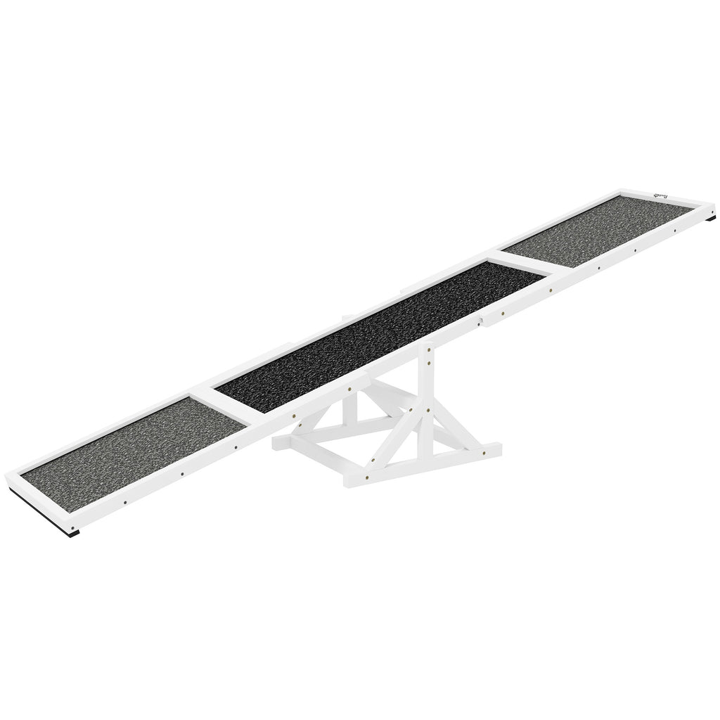 Wooden Dog Agility Seesaw For Training And Exercise, Weather Resistant, 83 L X 16 W X 14 H, White