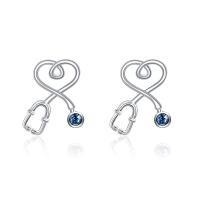 Sterling Silver Nurse Stethoscope with Blue Crystal Stud Earrings Jewelry Studs