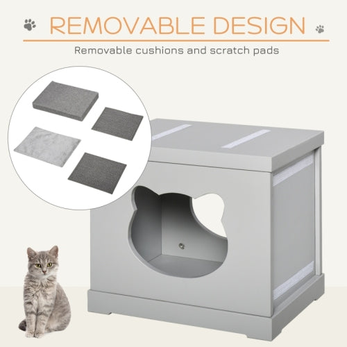 PawHut Cat House Bed Kitten Cave Cube Indoor For Small Pet With Removable Sisal Scratching Pads Soft Cushions, 41x30x36 Cm, Grey - 5 - CJ