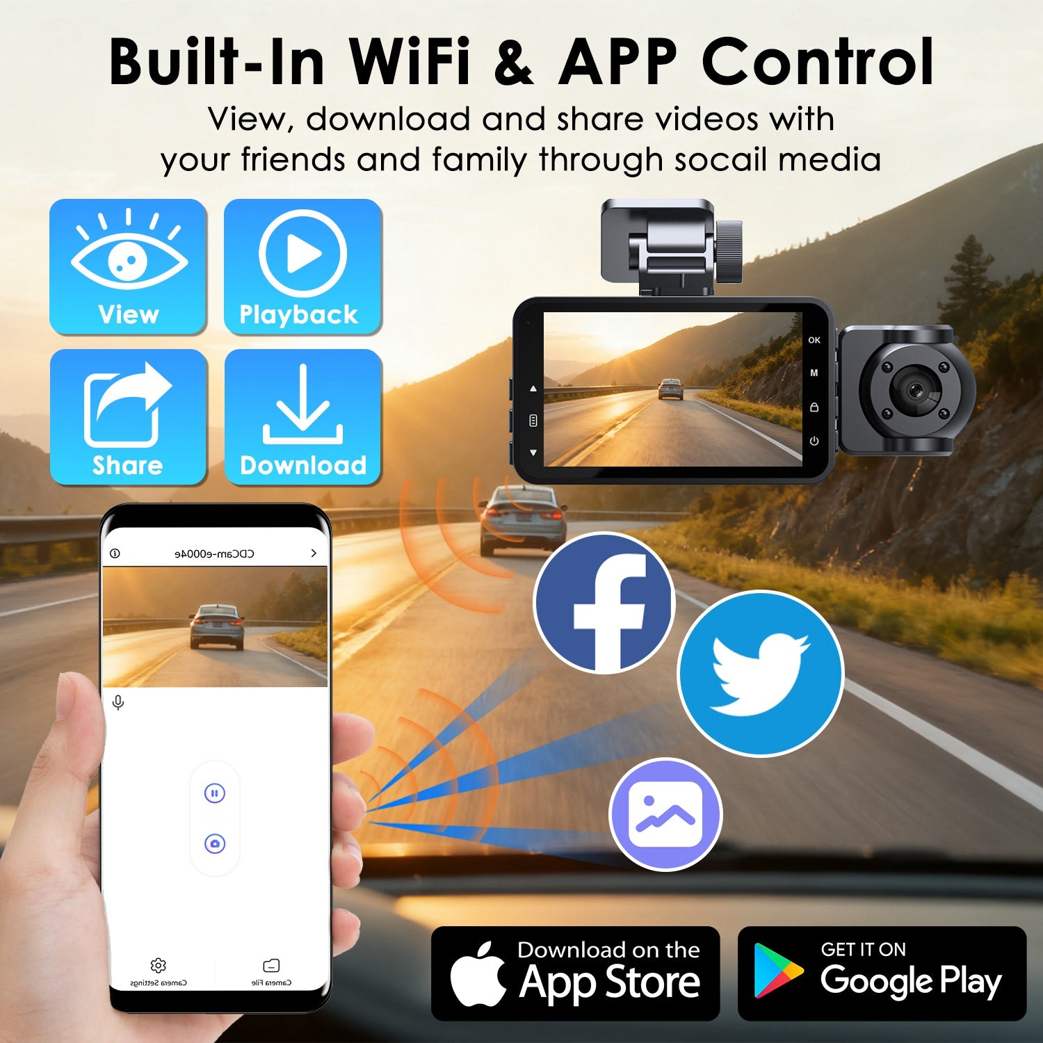WiFi FHD 1080P 3 Channel Car Dash Cam Front Rear Inside With 32G MMC Card Motion Detection Loop Recording Infrared Night Vision Surveillance Car Camera With App Control - 5.0 - cjdropshipping