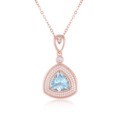 S925 Silver Necklace Women's Versatile Light Blue Topaz Inlaid Fat Triangle Pendant Collar Chain - 4 - CJ