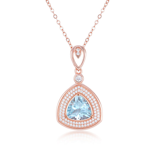 S925 Silver Necklace Women's Versatile Light Blue Topaz Inlaid Fat Triangle Pendant Collar Chain - 4 - CJ