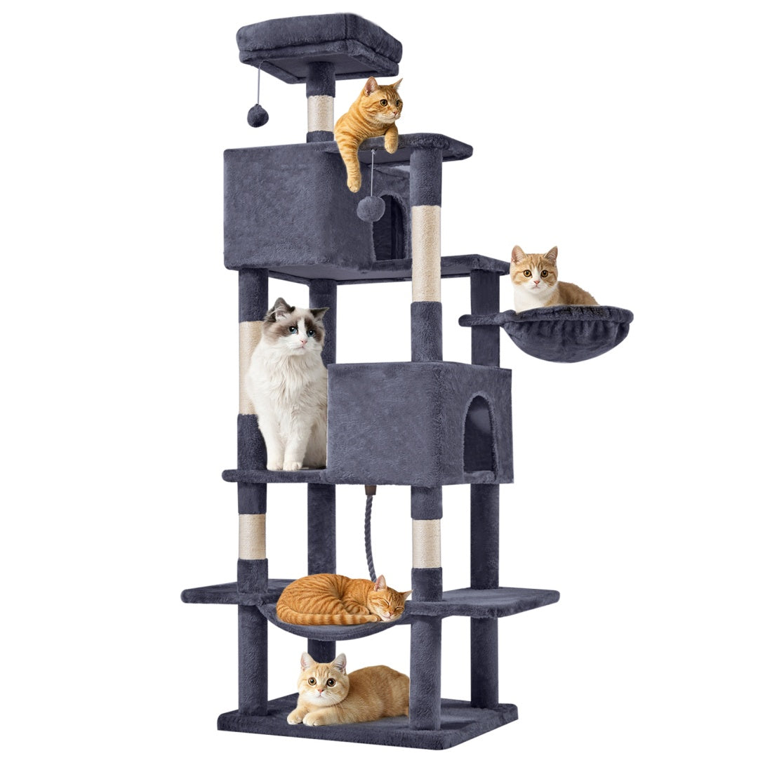 66 Inch Cat Tree Tower, Large Multi - Cat Climbing Extended Platform, Hammock, Pet House For Indoor Cats And Kittens Play - 5 - CJ