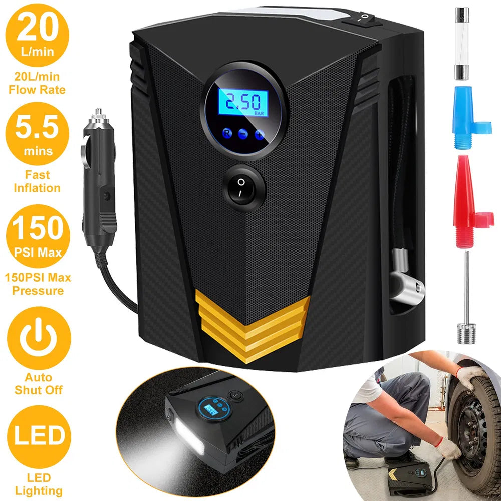 Tire Inflator 12V DC 100W 150PSI Digital Tire Pump W/LCD Display Electric Air Compressor Pump 20L/Min Air Flow - 5 - cjdropshipping