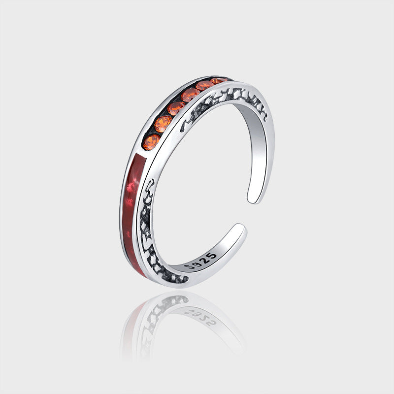 S925 Sterling Silver Exquisite Orange Zircon Set Adjustable Ring - 4 - CJ