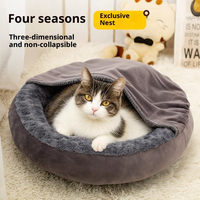 Four Seasons Pet Cushion Mat Round Large Cat Bed Kennel Thickened Flannel - 0 - CJ