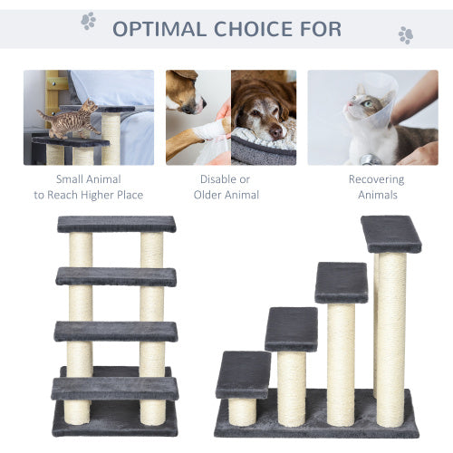 PawHut Cat Tree With 4 Steps For High Beds Couch, Cute Stair Shaped Cat Tree For Indoor Cats Or Dogs W Sisal Scratching Post, Climbing, Playing, Gray - 5 - CJ