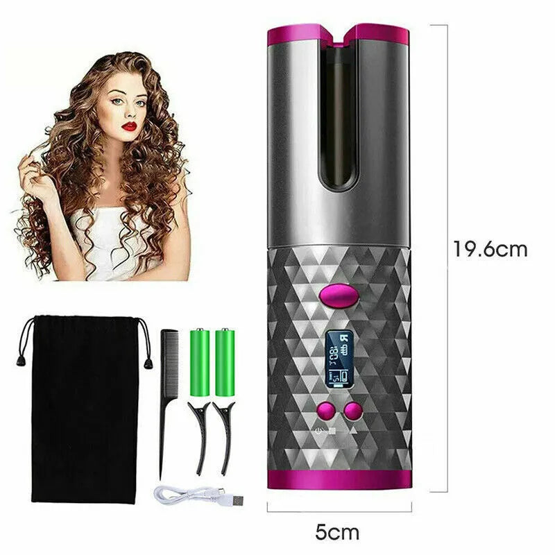 Hair Curler LCD Cordless Auto Rotating Waver Curling Iron Ceramic Wireless USA - 5 - CJ
