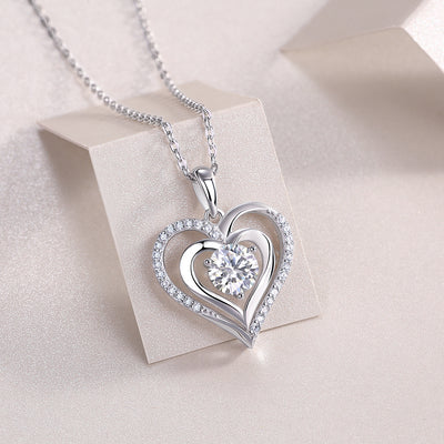 1Heart To Heart Luxury Fashion Diamond Pendant Necklace Set With Mosan Diamond Silver Ornaments Prohibit TikTok sales - 5 - CJ