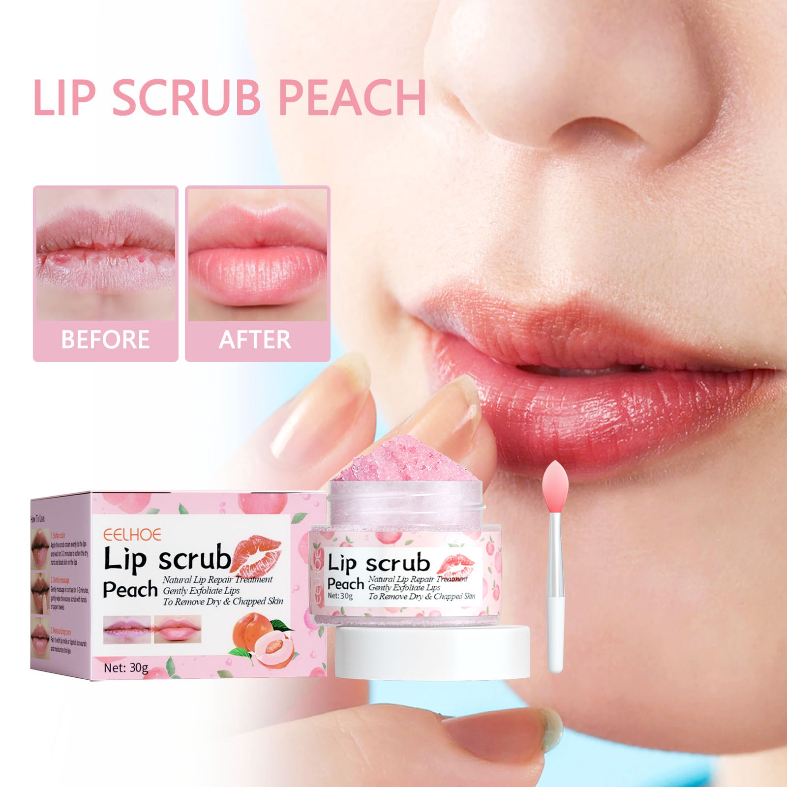 EELHOE Peach Lip Scrub For Fading Lip Lines, Removing Dead Skin, And Hydrating Moisturizing Lip Exfoliation - 5 - CJ