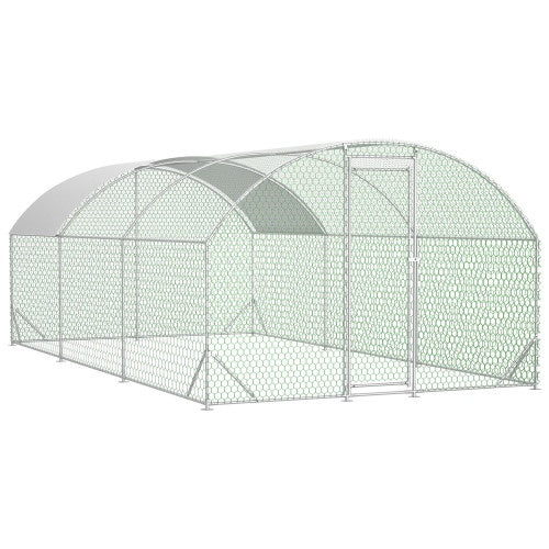 Large Chicken Coop Metal Chicken Run With Waterproof And Anti - UV Cover, Dome Shaped Walk - in Fence Cage Hen House For Outdoor And Yard Farm Use, 1 Tube Diameter, 9.84 X 19.68 X 6.56 - 5 - CJ