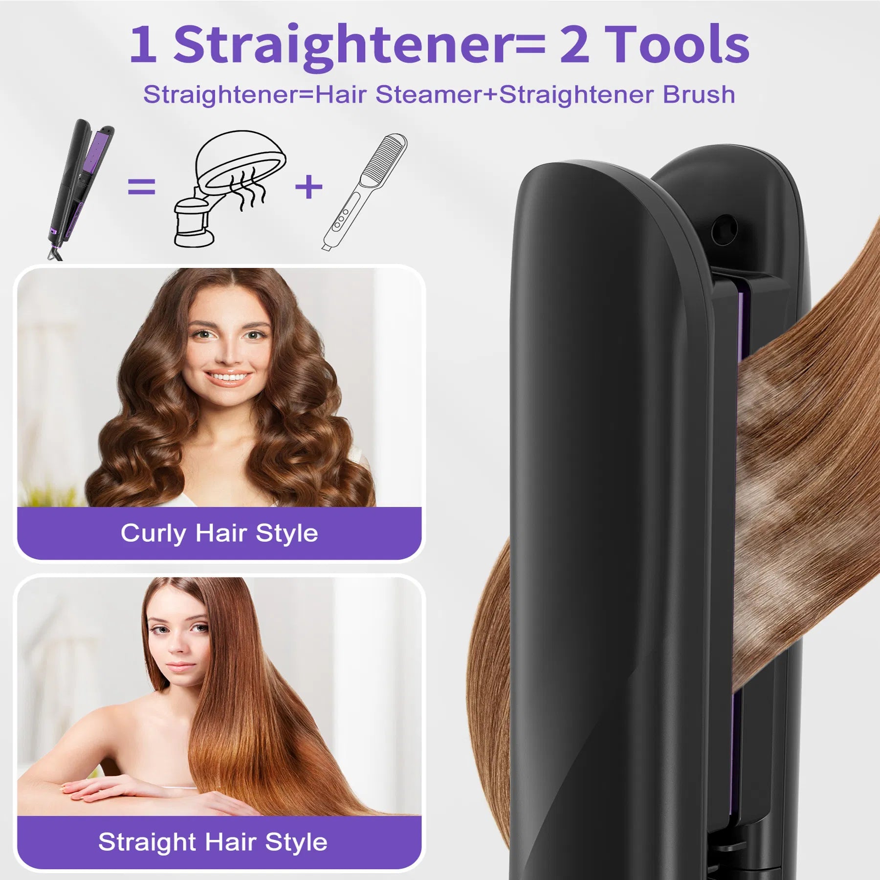 Steam Straighteners For Hair, Professional Salon Titanium Vapor Straightening Irons, High - end Salon Water Light Steam Flat Iron 24 Hour Anti - frizz Make Hair Smooth And Adds Shine - 5 - CJ