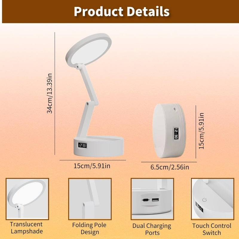 Foldable Book Lamp With LED Clock & Touch Control Night Light For Office, Bedroom, Study - 5 - CJ