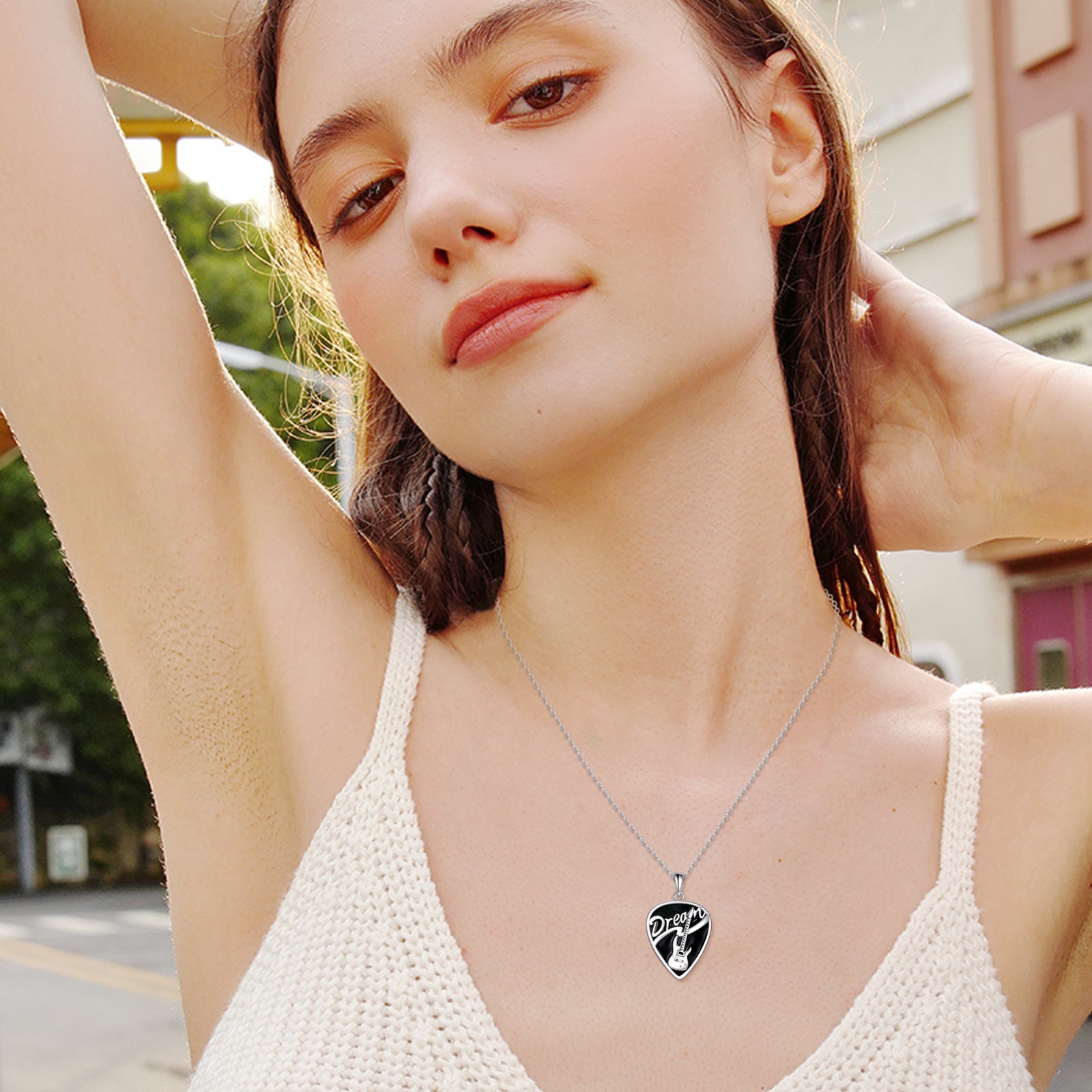 Sterling Silver Music Guitar Pick Pendant Necklace Jewelry Gifts for Women - 5 - cjdropshipping