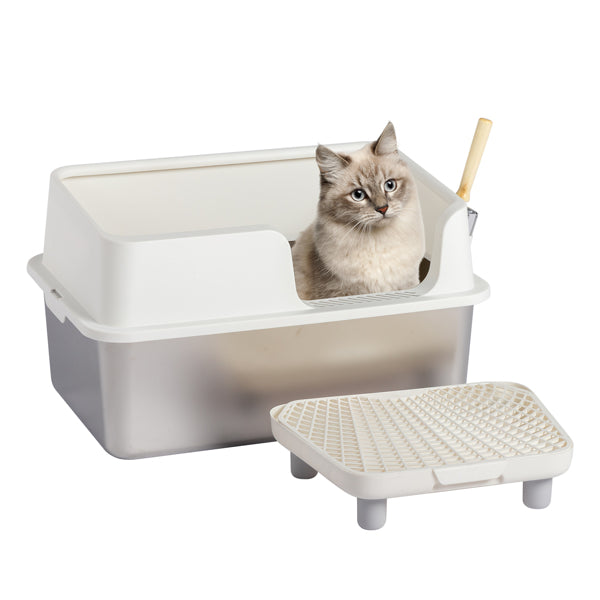 Stainless Steel With Plastic, Buckle Style With Shovel, Foot Pad, White Litter Box - 5 - CJ