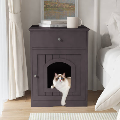 Wooden Pet House Cat Litter Box Enclosure With Drawer, Side Table Indoor Pet Crate - 5 - CJ