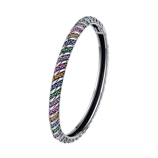 S925 Sterling Silver Geometric Colorful Tribal Elements Diamond Bracelet - 4 - https://x.com/titan_prim62775J